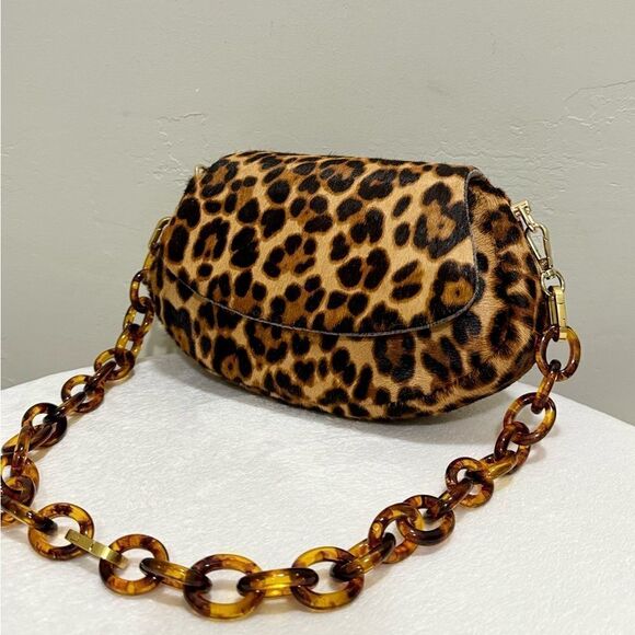 Leopard Print Handmade Real Hair-on Horsehide Fold Over Flap Bag/Crossbody - Picture 9 of 16